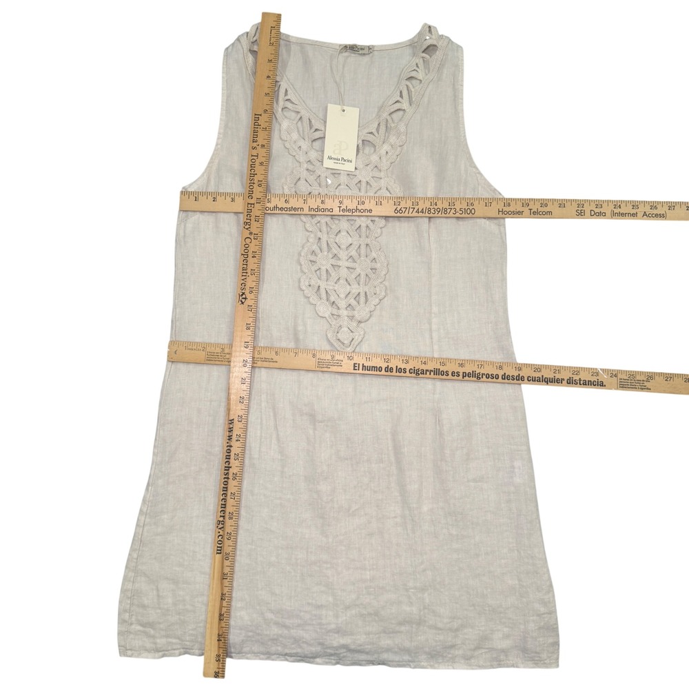 Alessia Pacini Beige 100% Linen Crochet Lace Shift Dress Made in Italy NWT Small - Picture 5 of 7
